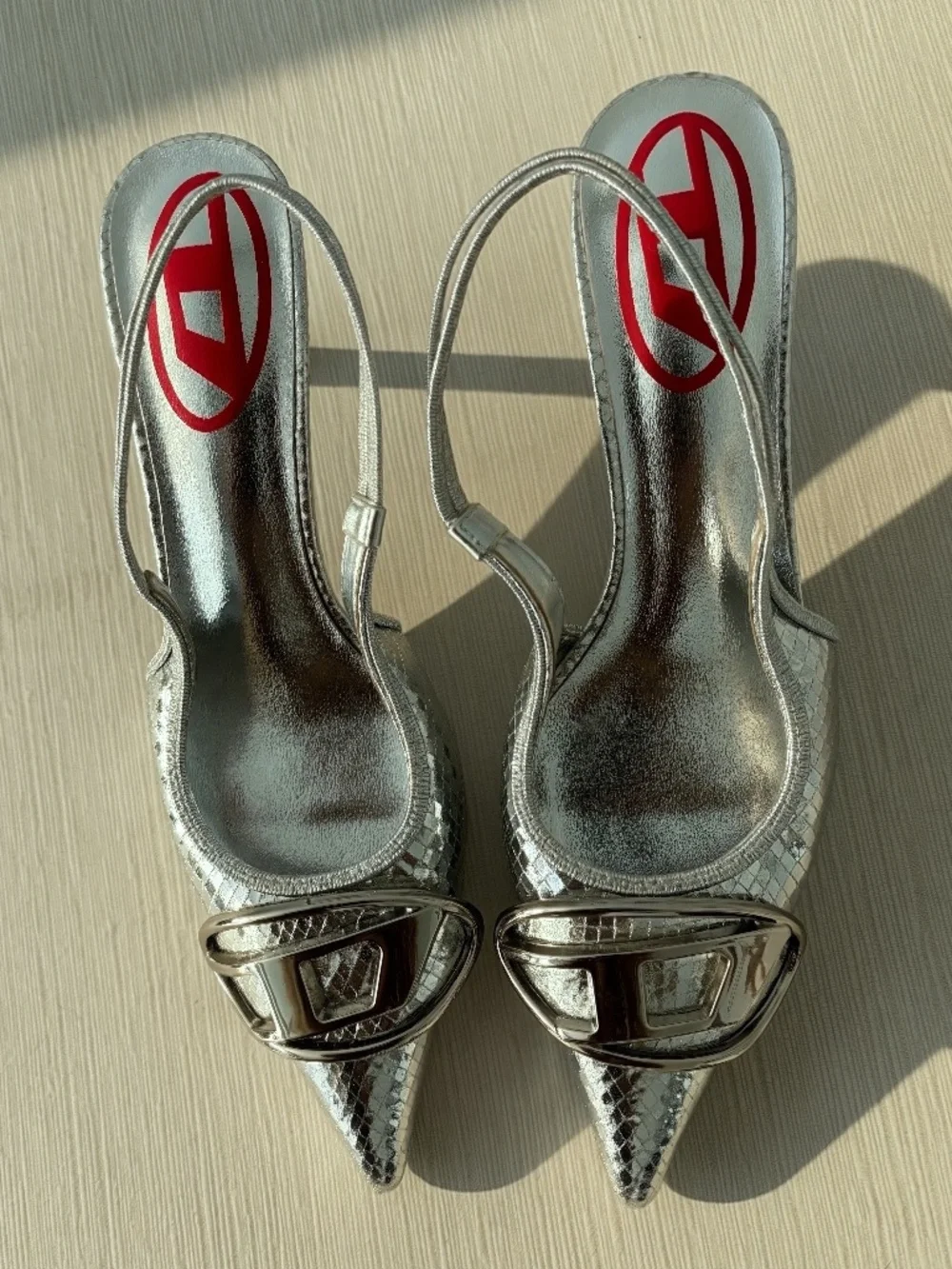 Vintage Diesel Y2K Silver Slingback Heels EU 38